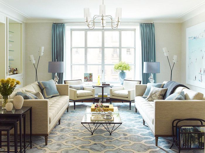 客厅漆成蓝色的口音中性的米色