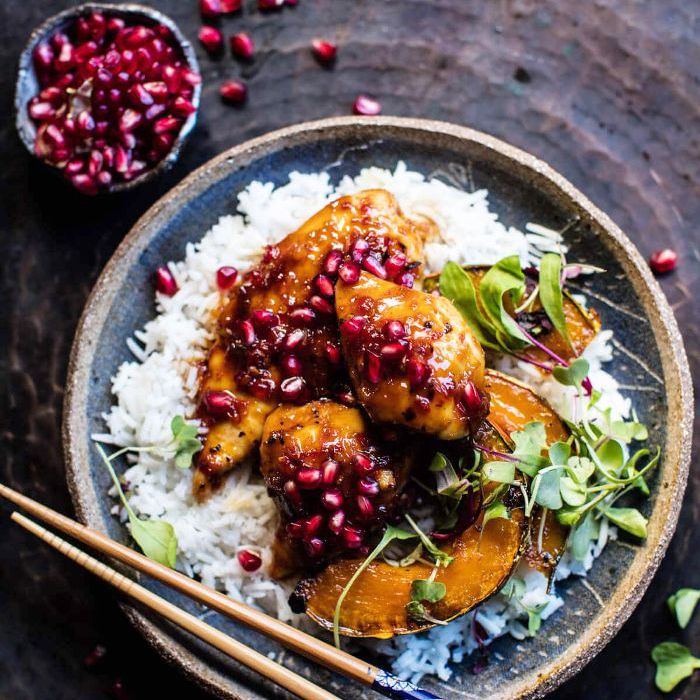 酮烤盘食谱 - 粘石榴鸡和蜂蜜烤南瓜