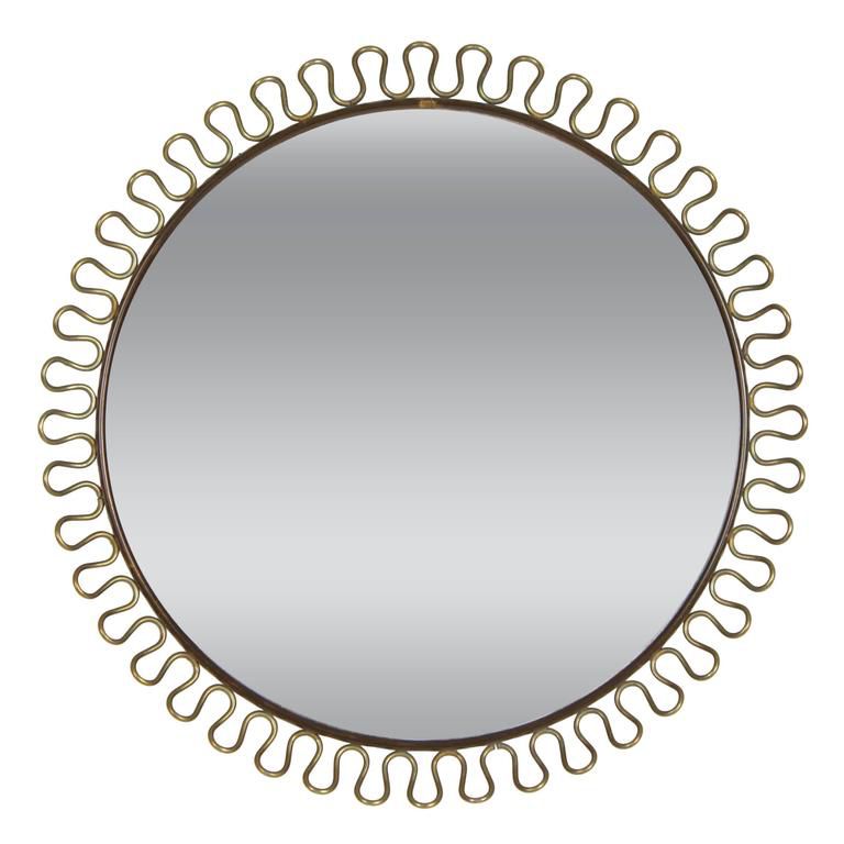 瑞典1950年代圆形黄铜环镜由约瑟夫·弗兰克的Svenskt田纳西州