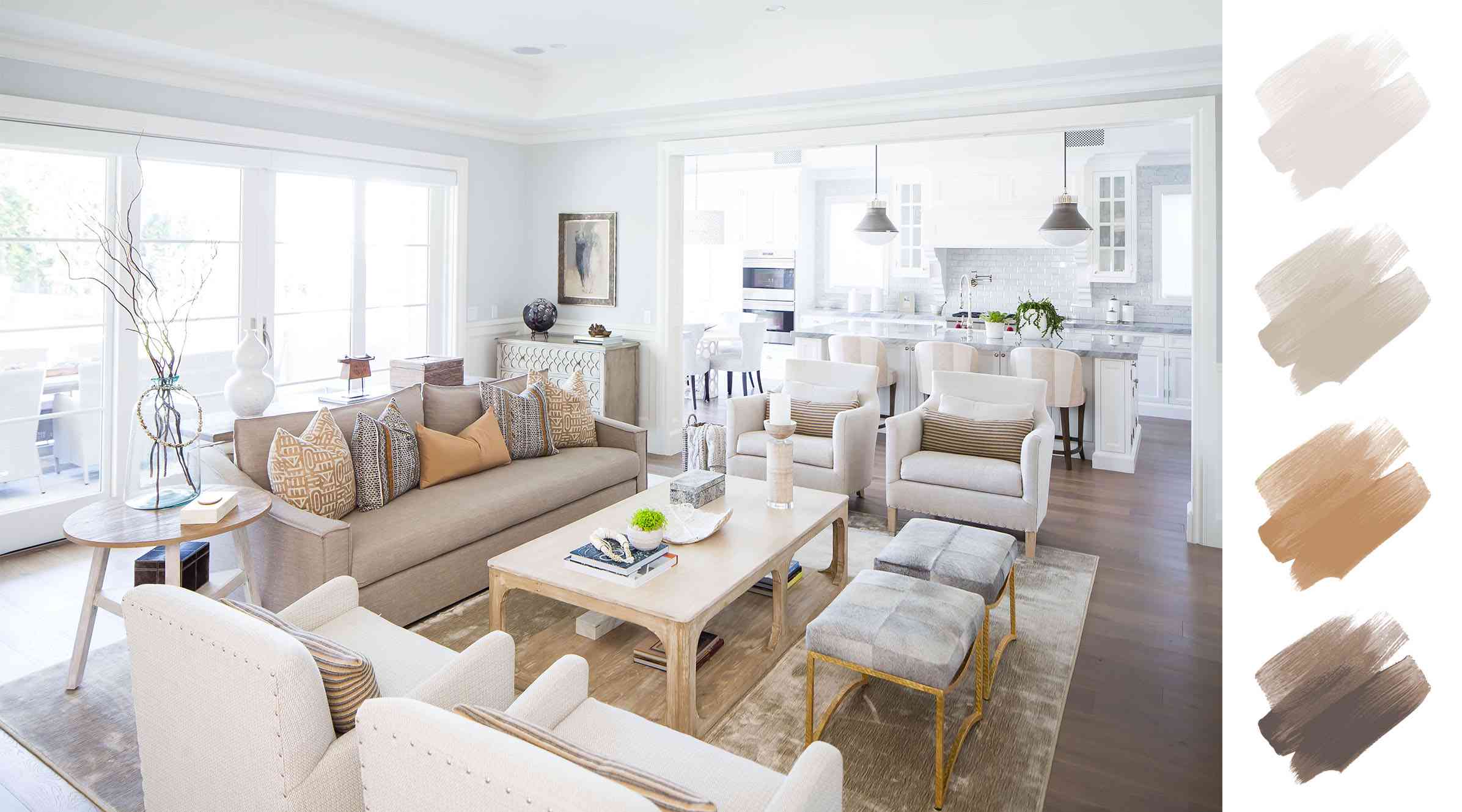 客厅颜色方案 - 白色和棕褐色和米色