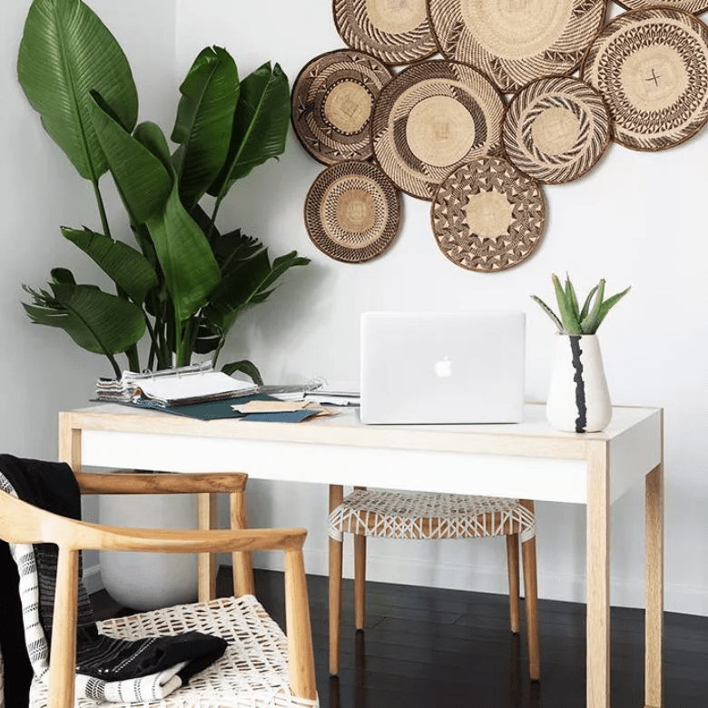 办公室与有机材料，盆栽植物的办公桌