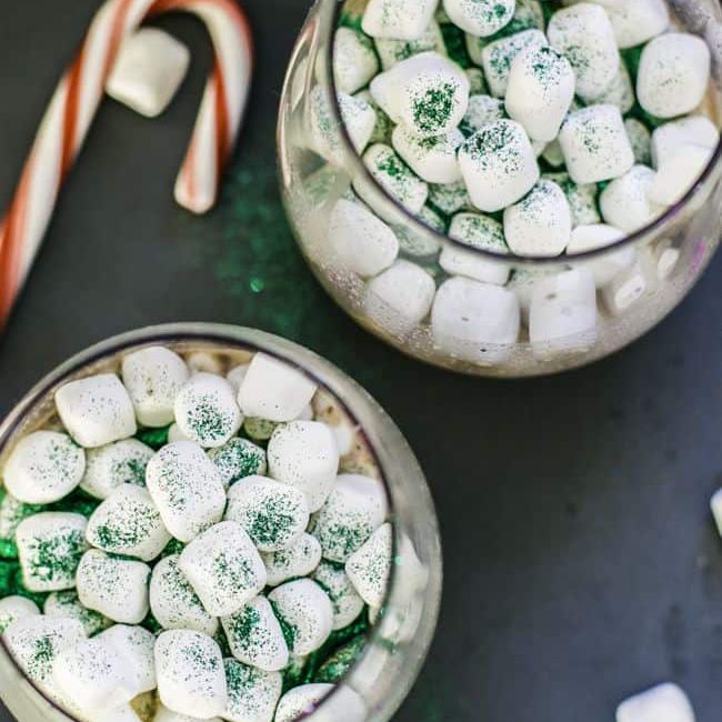 用棉花糖装饰的热巧克力。