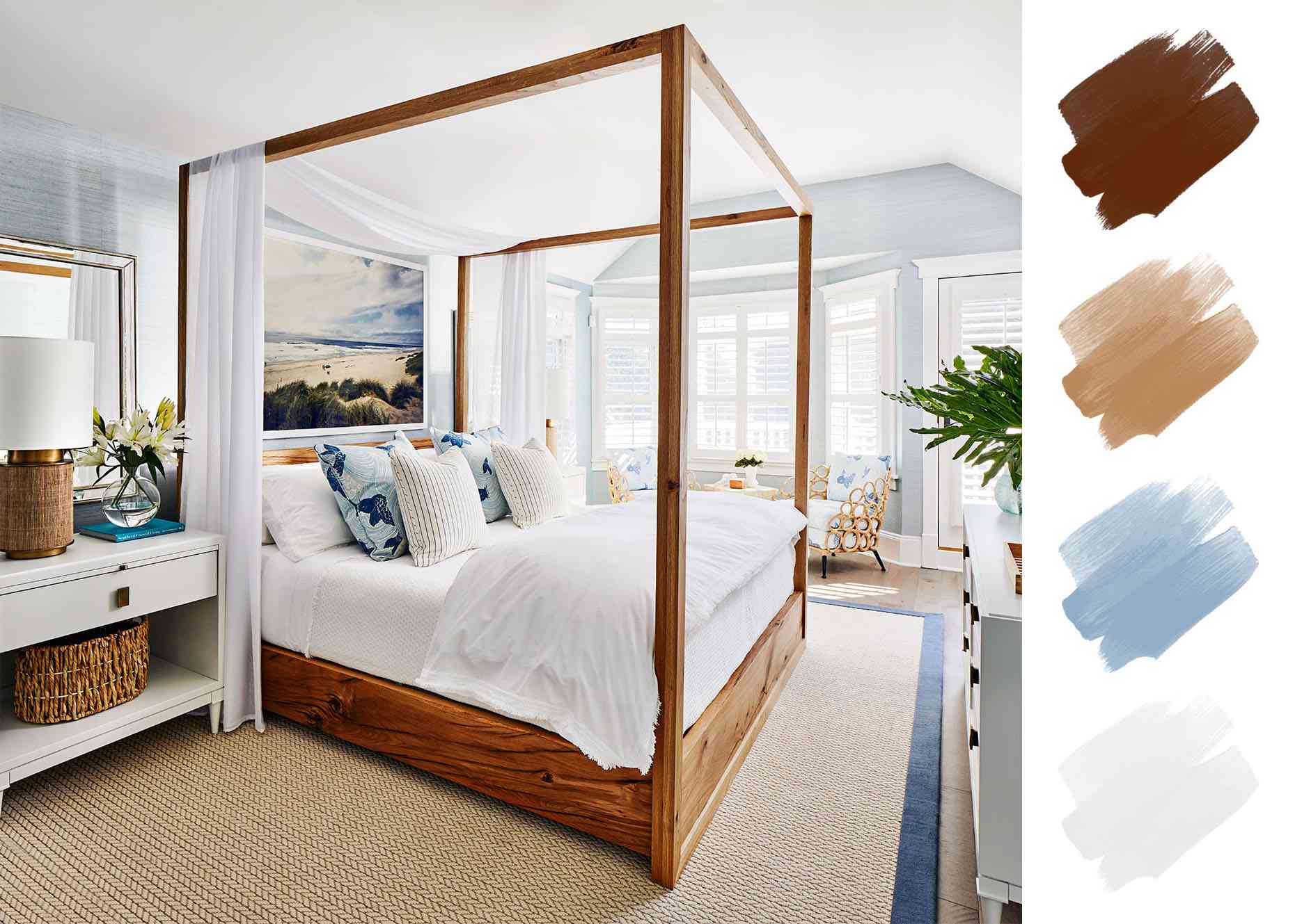 卧室配色方案-蓝白木材