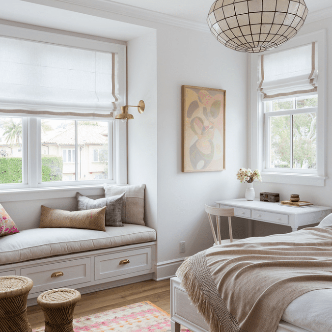 最好的卧室的想法 - 卧室，靠窗的座位和桌子