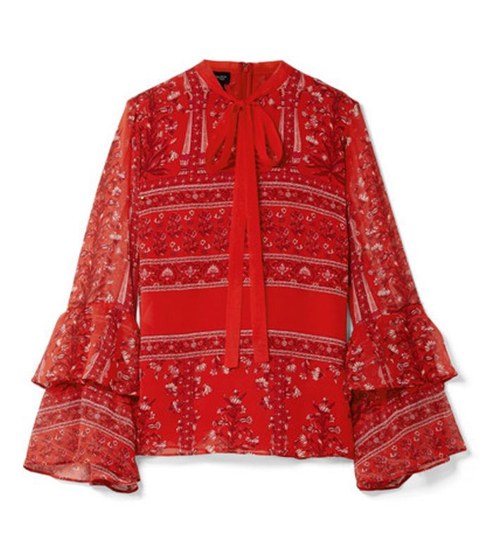 猫弓印花真丝，雪纺罩衫