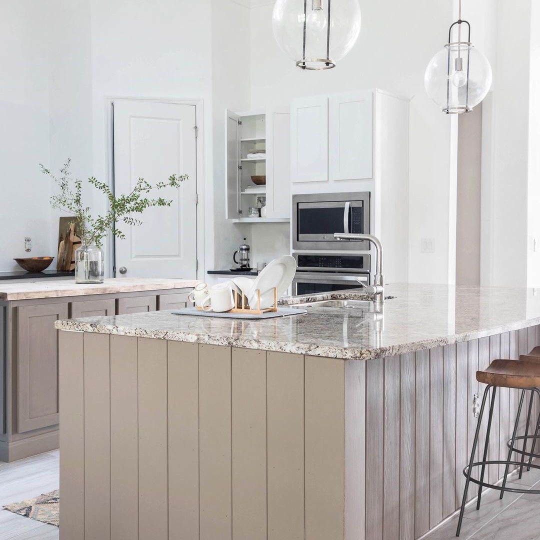 Beige kitchen cabinets