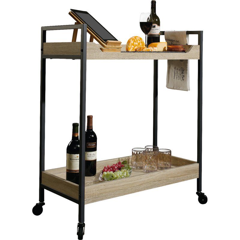 木酒吧车与黑色金属腿