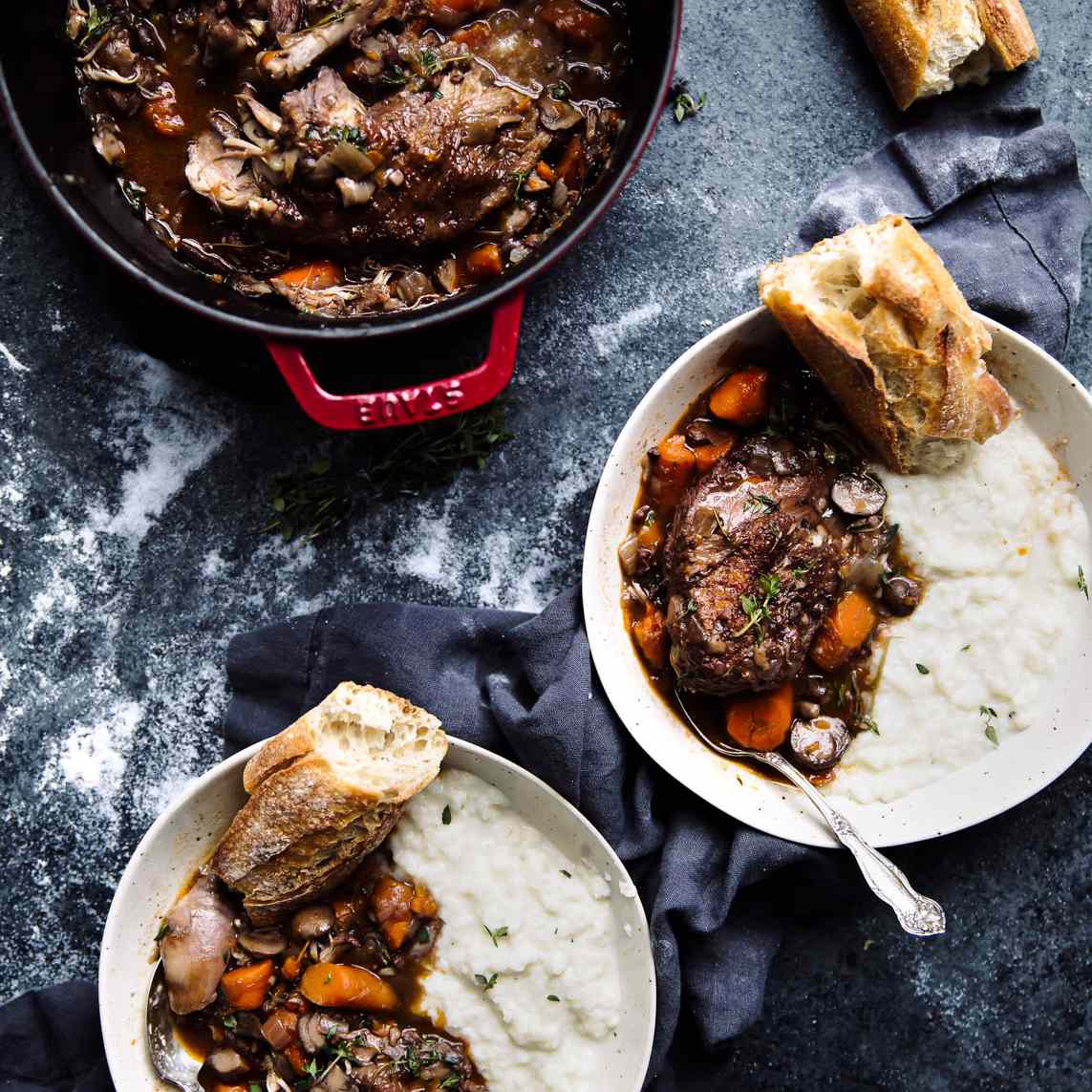 红酒烩随着芝士菜花糁