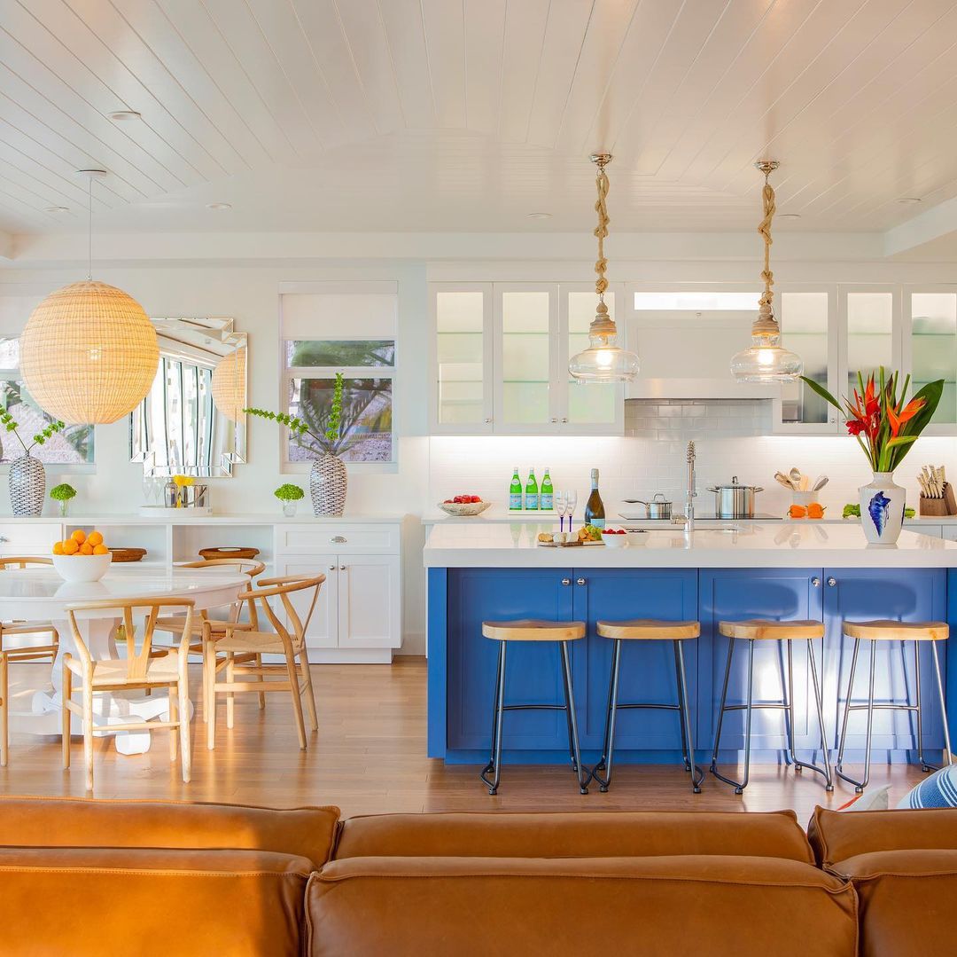 Blue cabinets in a kitchen