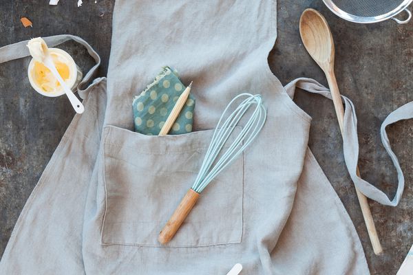 Cooking And Baking Kitchen Apron With Ingredients And Kitchen Utensils