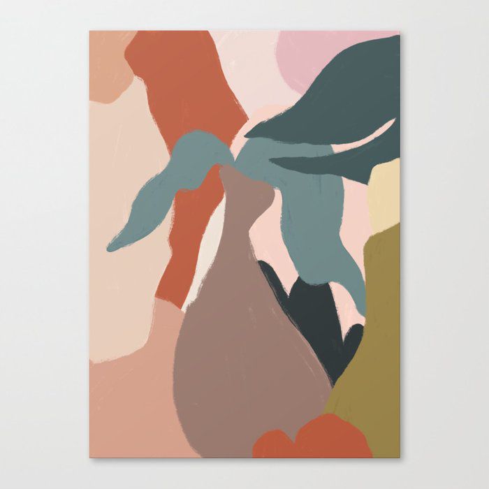 花瓶帆布印刷品的抽象植物