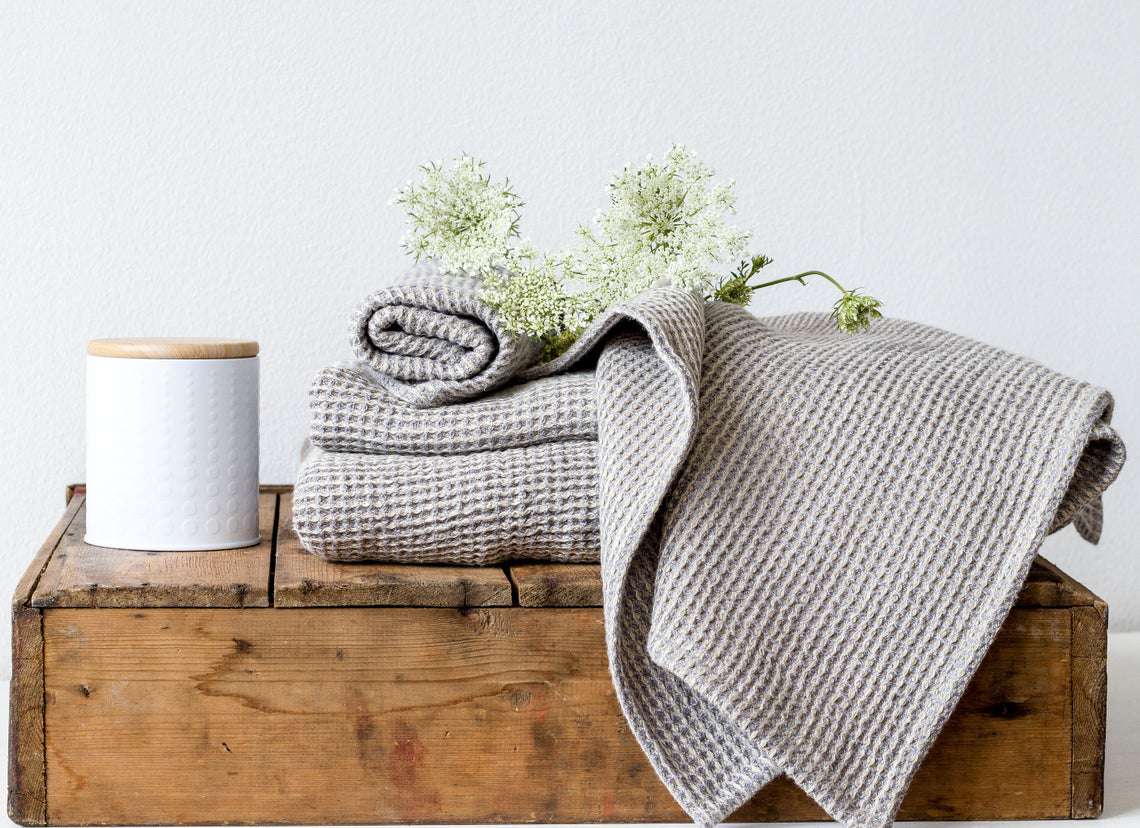 天然亚麻华夫浴巾