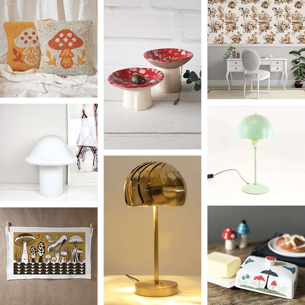 蘑菇图案装饰拼贴画。