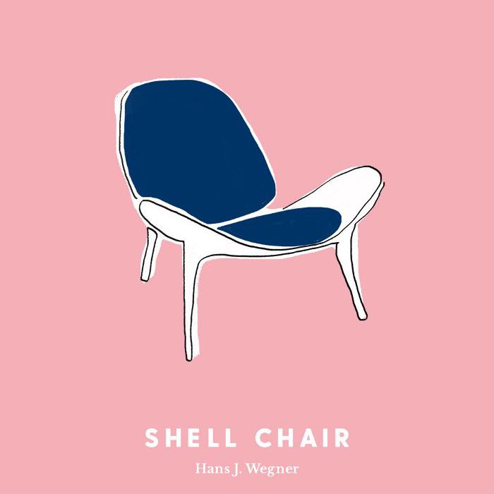 Hans Wegner在粉红色背景上画的贝壳椅。
