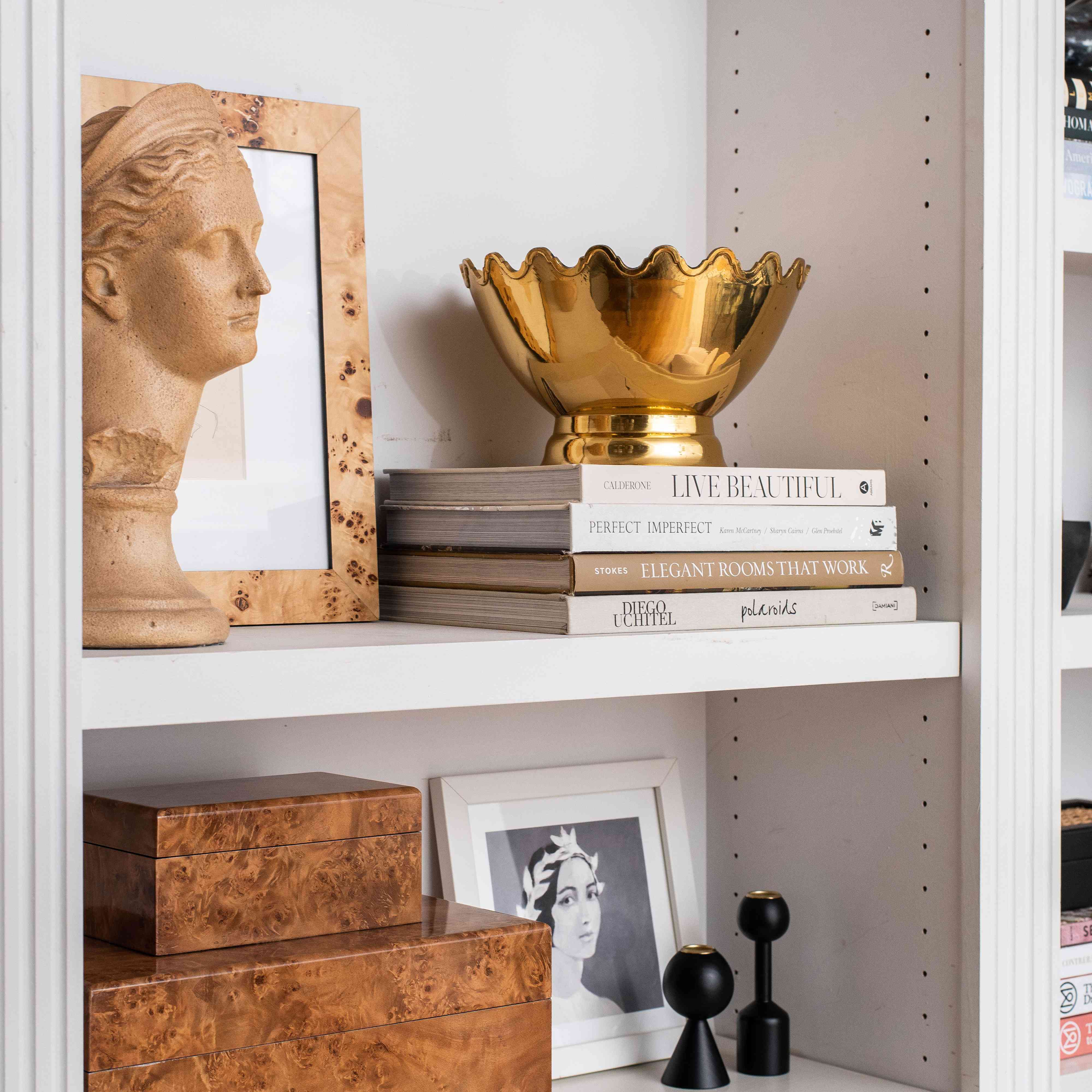 胸围在书架上。