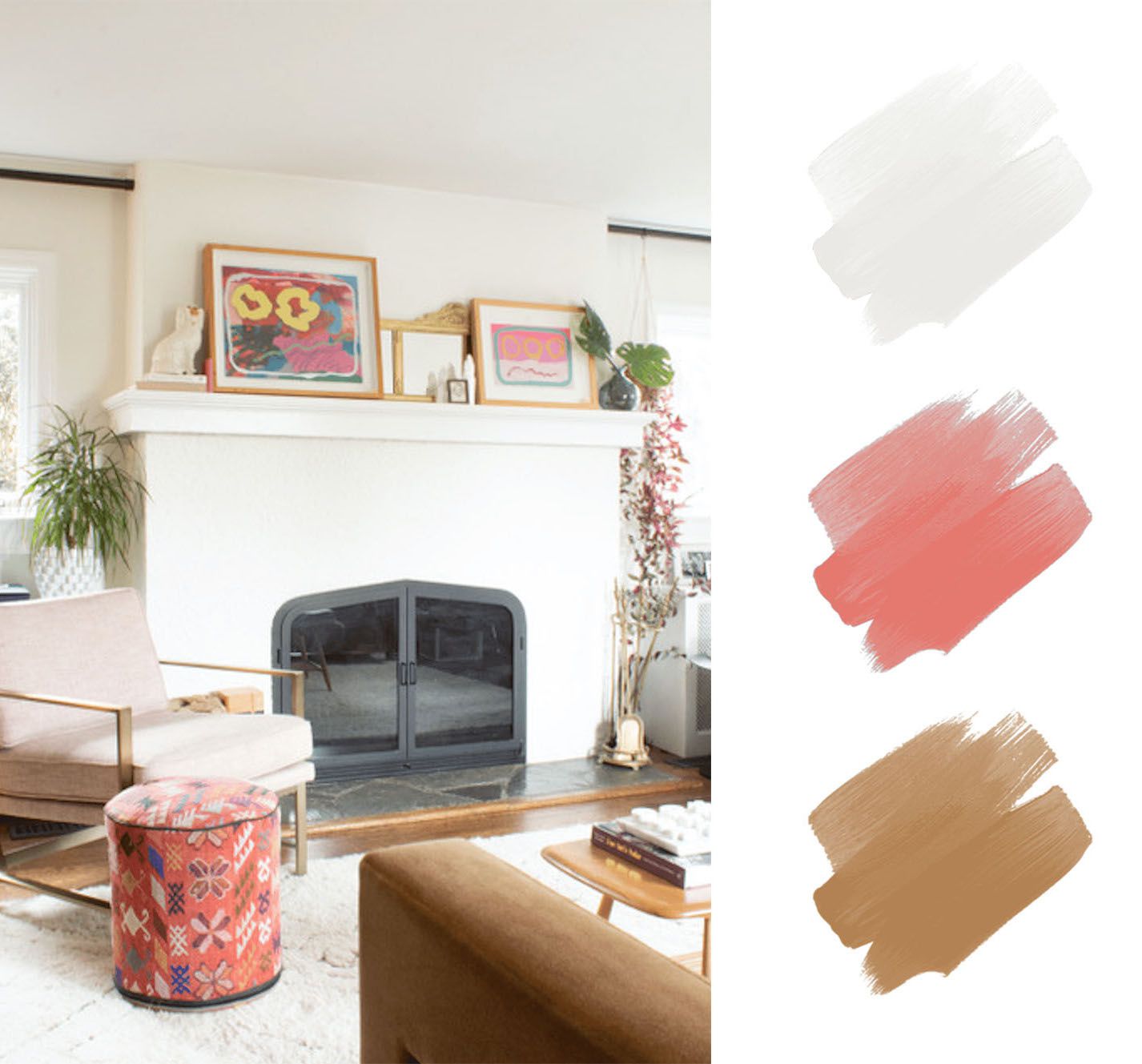 最佳的室内颜色方案 - 粉红色和棕褐色和白色