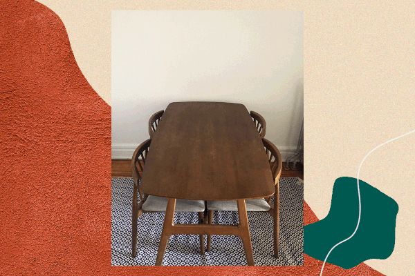 在餐厅桌之前和之后用跑步者和艺术作品设计