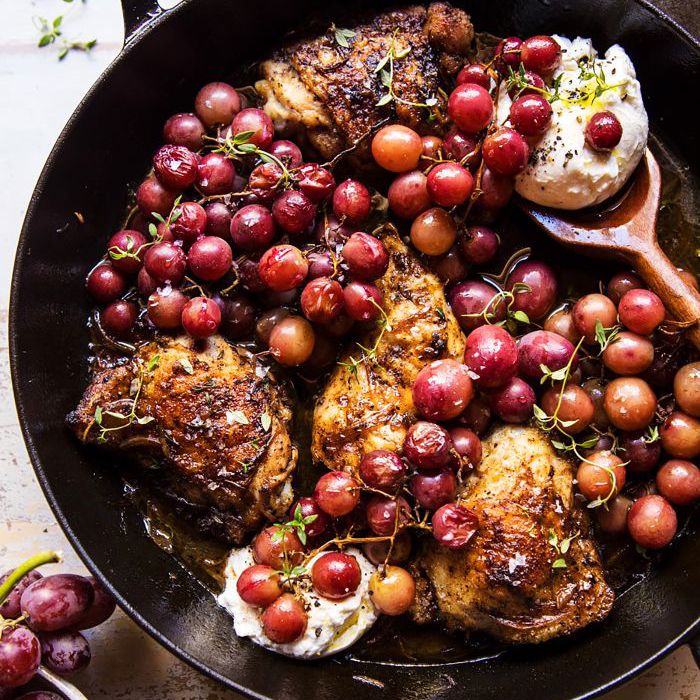 葡萄食谱:百里香烤鸡配葡萄和布拉塔