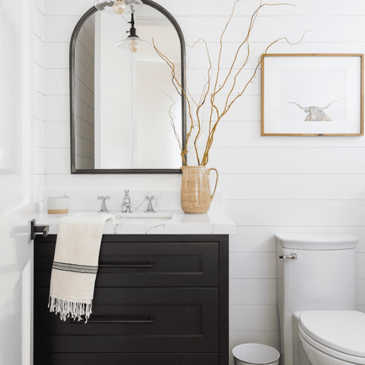 有装饰树枝的化妆室