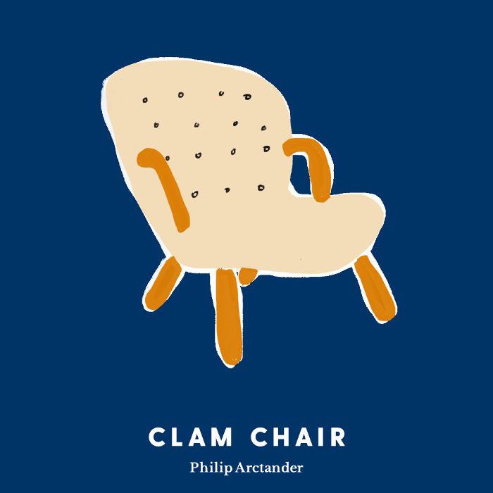 Philip Arctander在蓝色背景上画的蛤蜊椅。