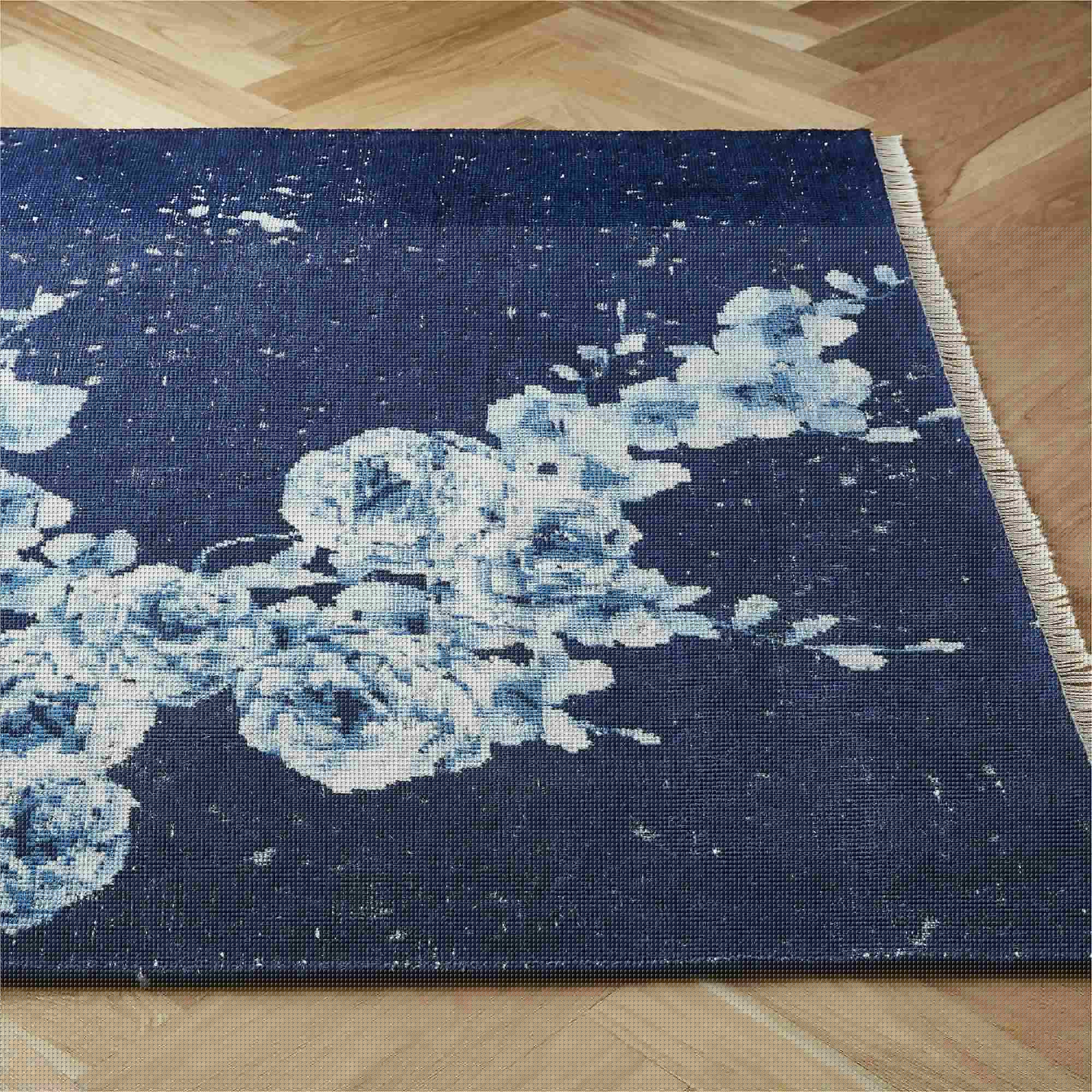 Capulet手打结蓝色花卉地毯