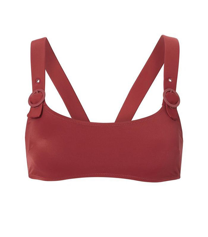 实心条纹伊芙琳带扣比基尼顶部红色M