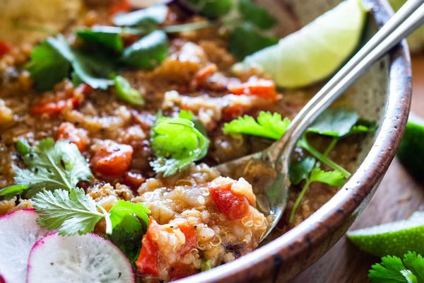 Moroccan lentil quinoa soup
