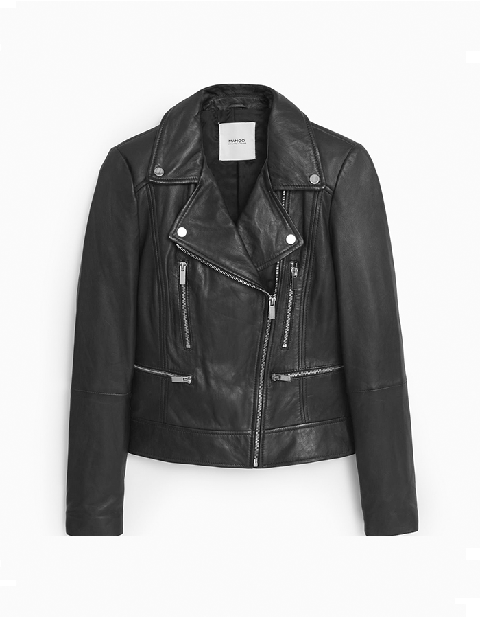 芒果拉链皮革机车夹克