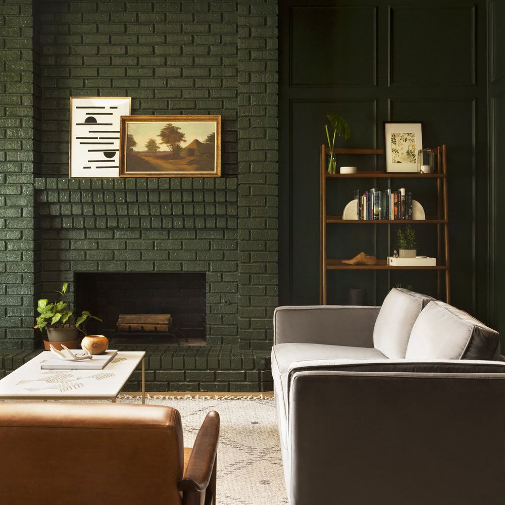 best living room ideas - hunter green living room with modern furniture