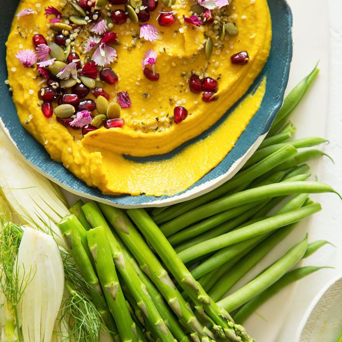 最好的南瓜子食谱 - 烤南瓜鹰嘴豆泥