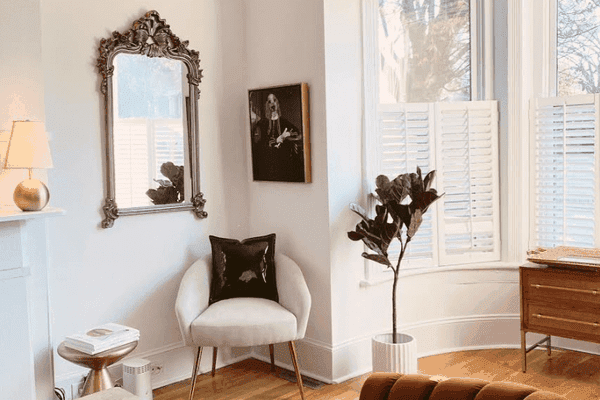 编辑最喜欢的产品2020  - 华丽的联排别墅起居室与白色墙壁和赤土陶器天鹅绒沙发