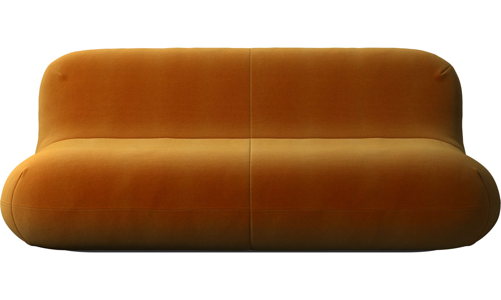 现代化的橘色天鹅绒双座沙发。