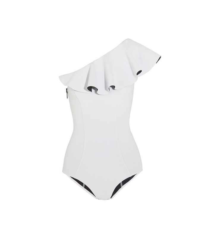 雅顿折边单肩粘合泳衣