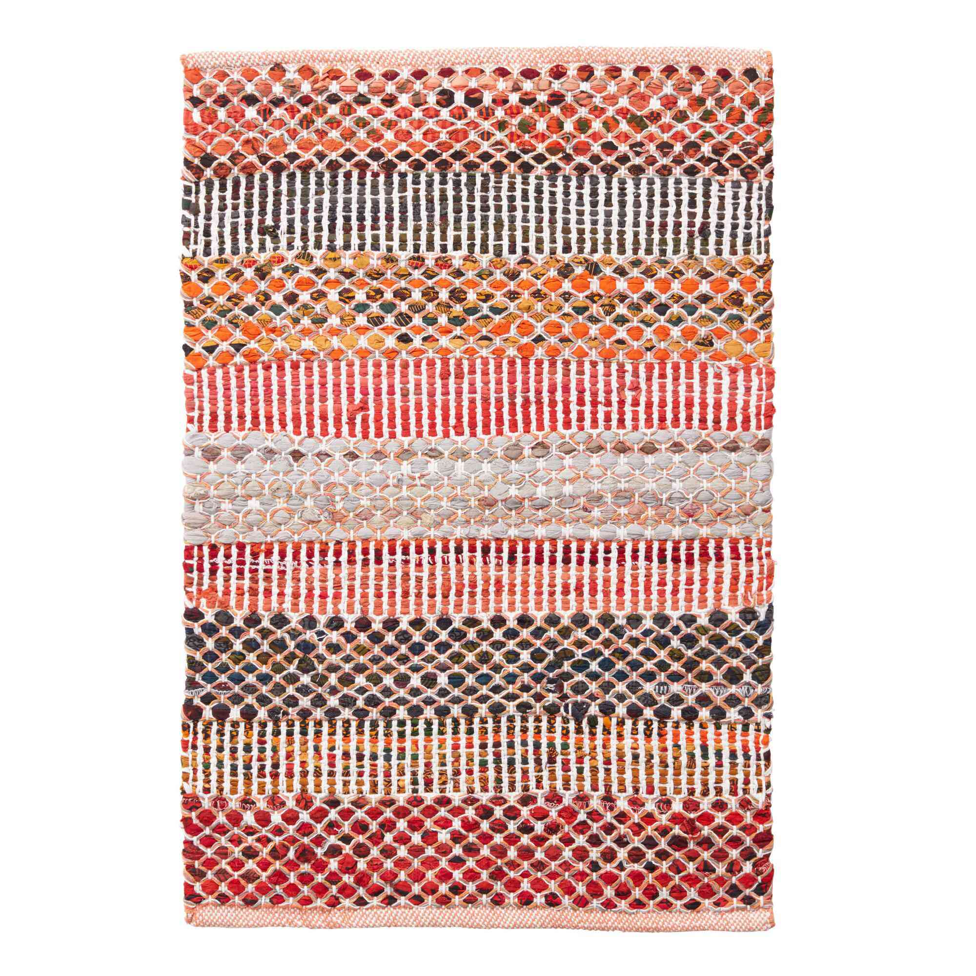 橙色宽条纹棉布Chindi地区地毯