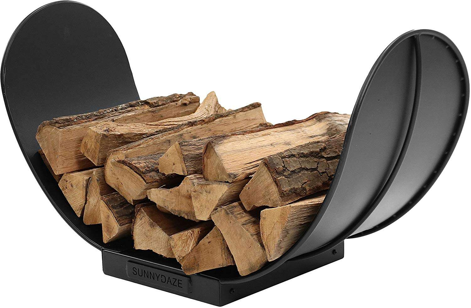 Sunnydaze 3英尺弯木柴登录架，室内或室外壁炉木仓持有人，黑钢