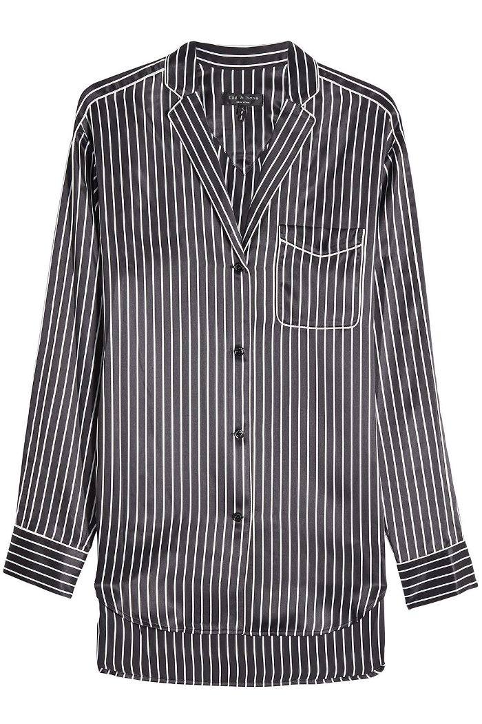 条纹丝绸睡衣衬衫