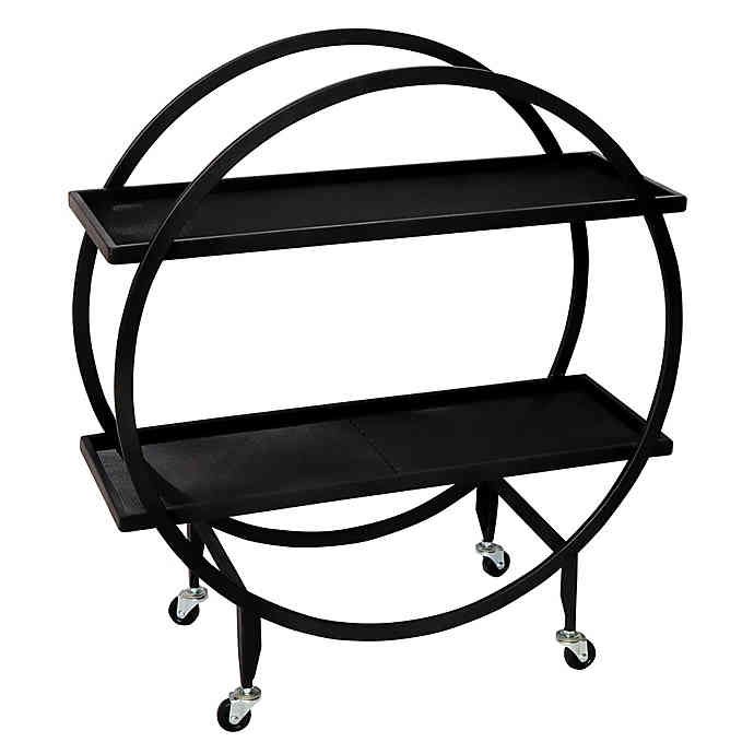 黑色圆形酒吧车与两个货架