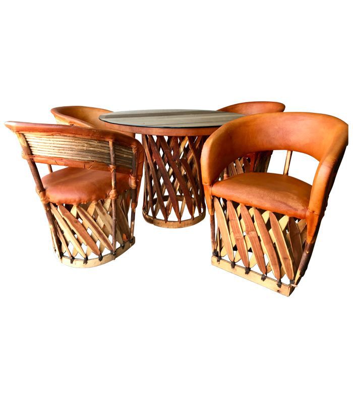 Chairish复古墨西哥Equipale真皮桶椅，一套4