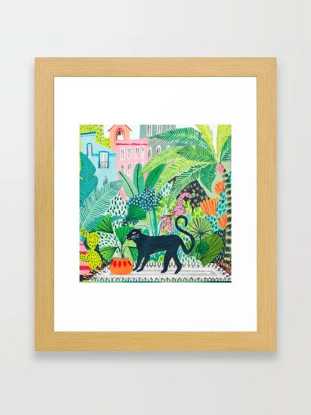 琥珀纺织品丛林豹装裱艺术打印