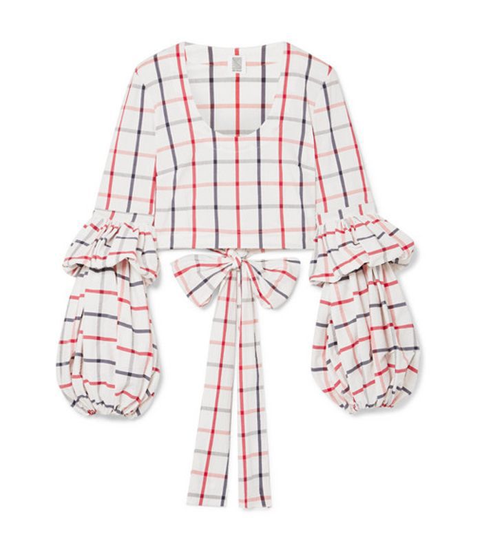 Pfff褶皱七分格棉混纺包裹顶部