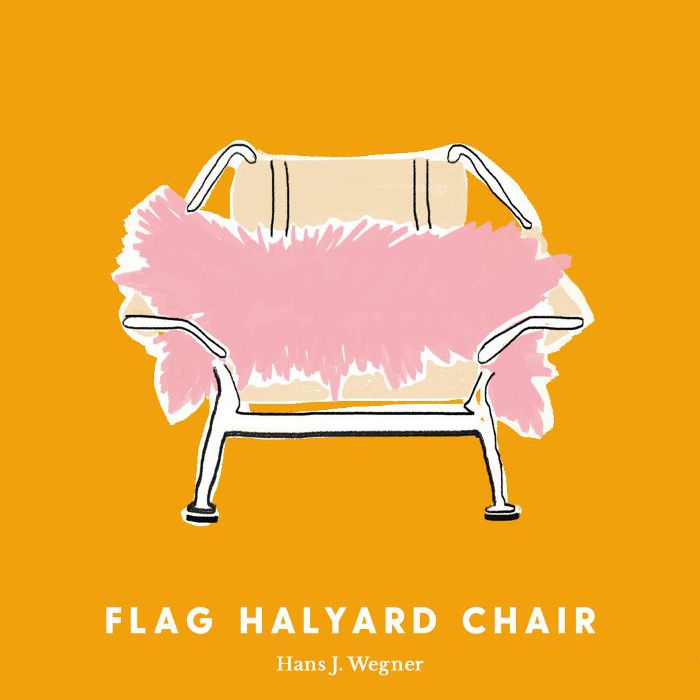 Hans Wegner在橙色背景上画的旗子升降椅。