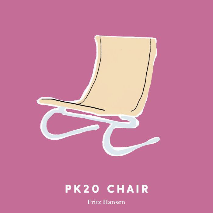 由Fritz Hansen在粉红色背景上绘制的PK20椅子的线条。