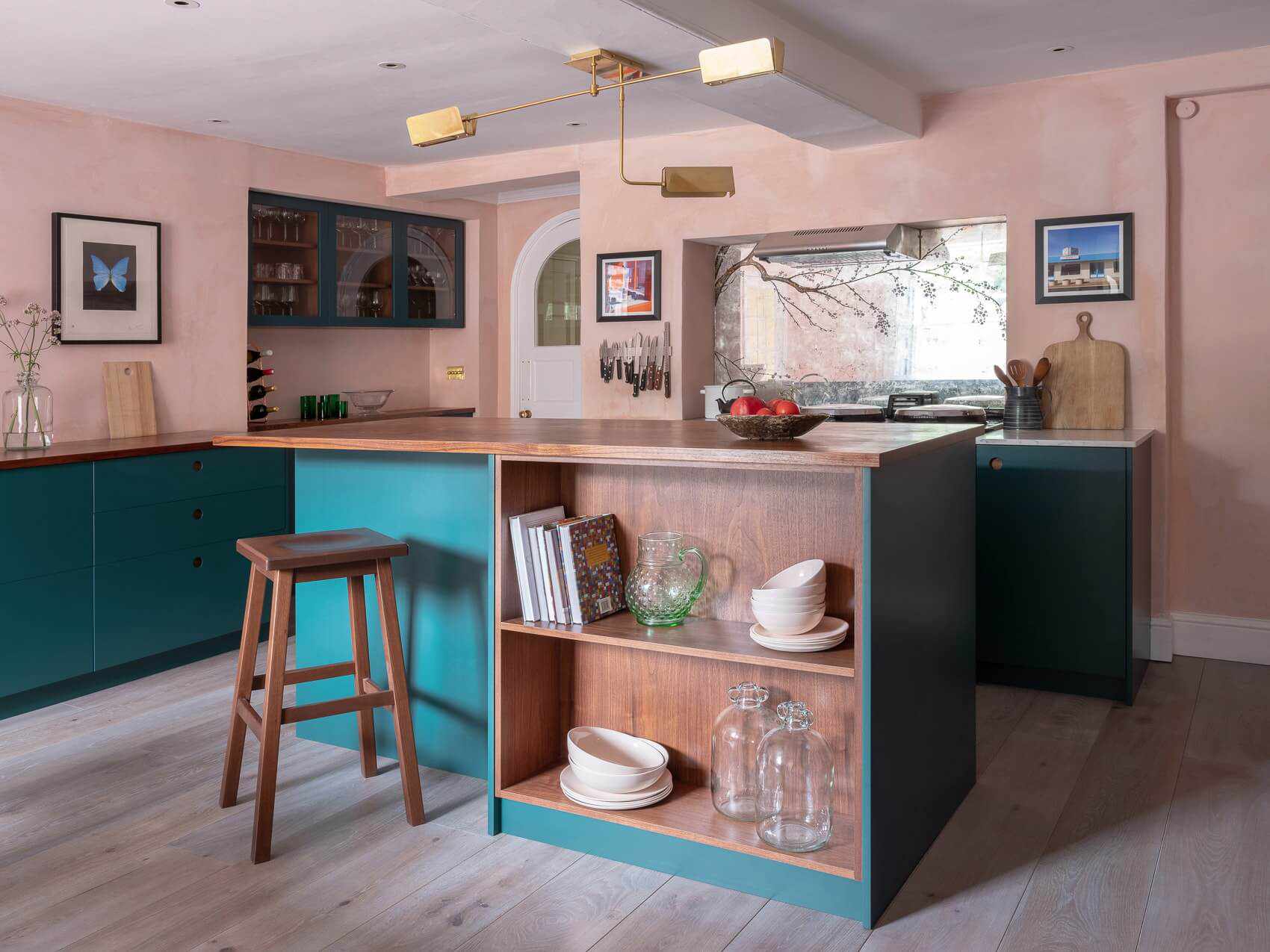 Teal and pink kitchen