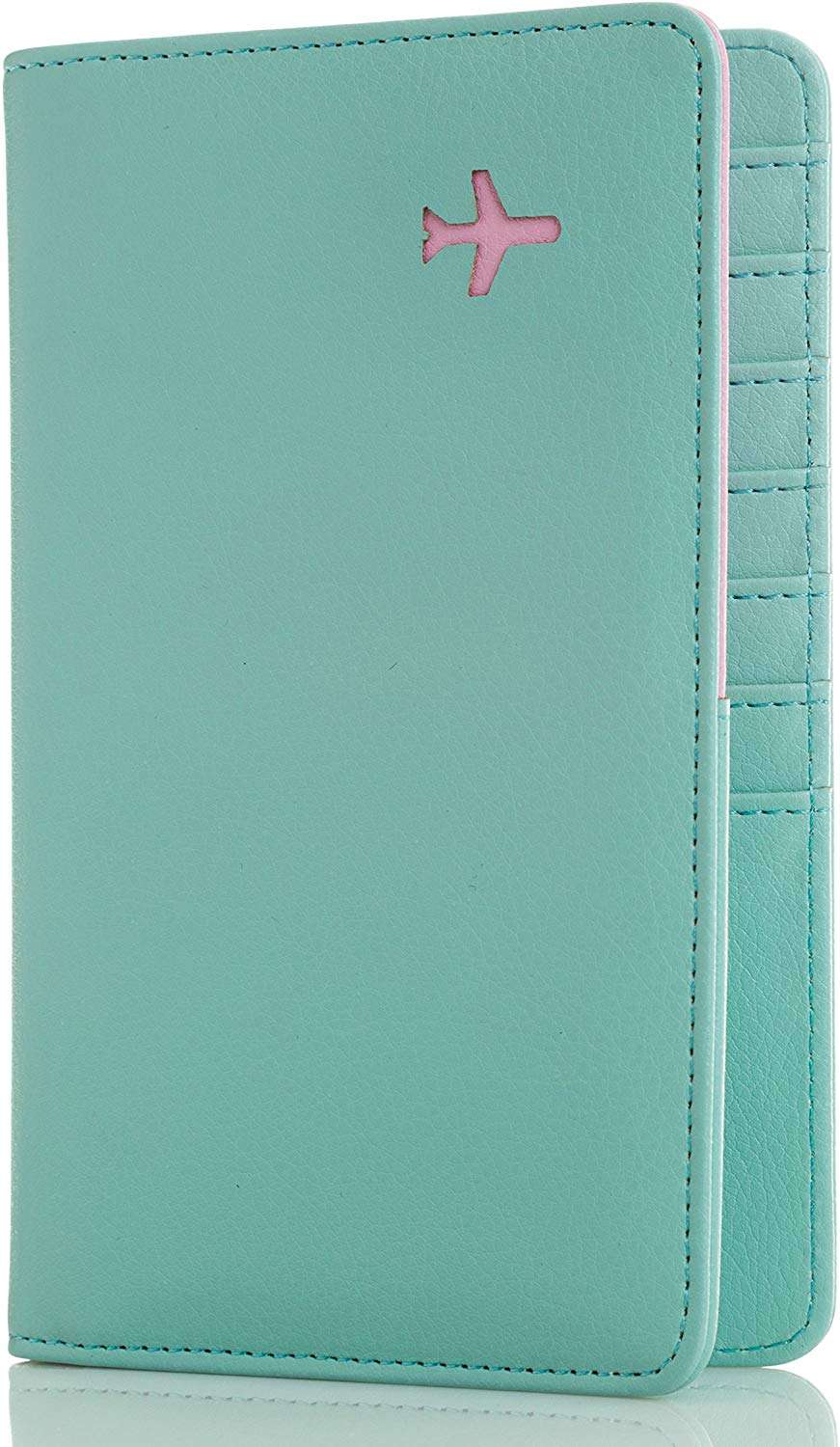 绿松石旅行钱包与飞机标志