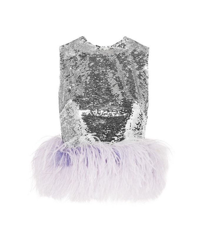 16阿灵顿(arlington)的羽饰亮片薄纱上衣