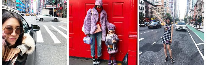 陈怡桦在汽车，在一个红色的门她的一个孩子面前，在街上欢呼出租车