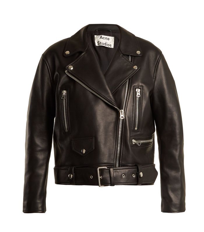 Merlyn超大的皮革机车夹克