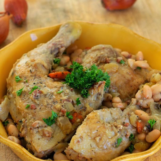 与茴香和白豆的红烧鸡