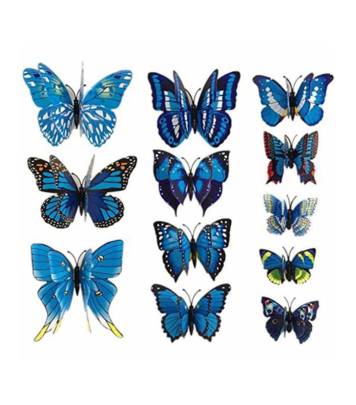 HL墙贴3D蝴蝶蓝，12件