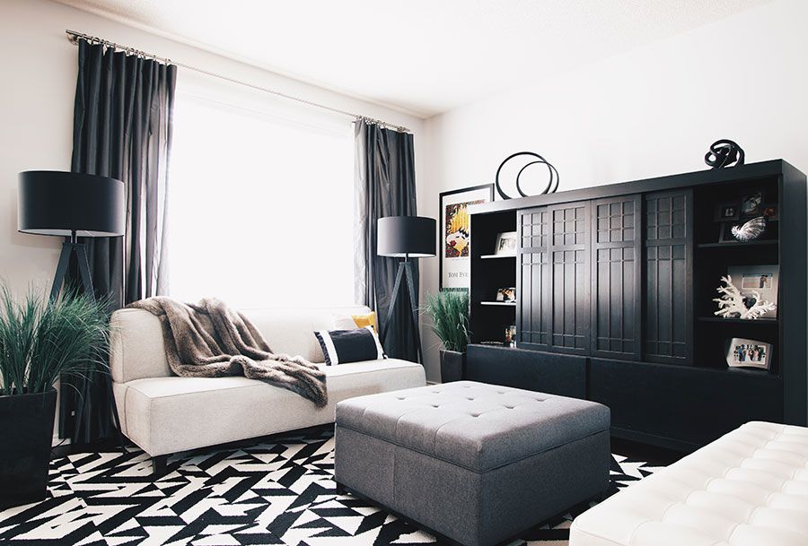 带有黑色口音的客厅